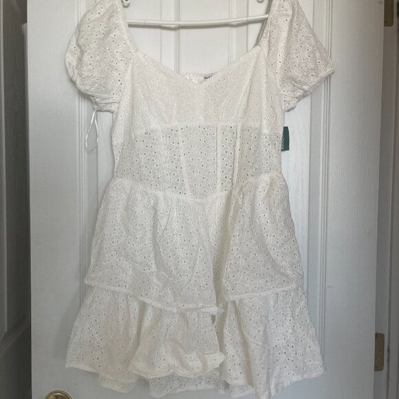 Ruffled Broderie Anglaise Dress 100% Cotton Mini Dress - Picture 4 of 7